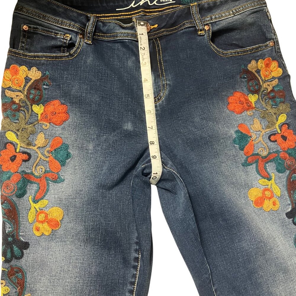 INC International Concepts Embroidered Flare Leg Jeans | Floral Detail | Mid-Ris - Picture 4 of 9